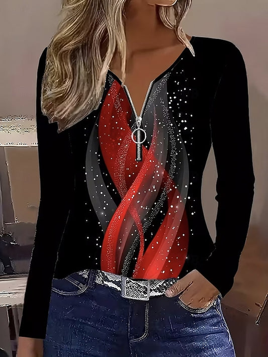 Women's T Shirt Zipper Print Graphic Geometric Abstract