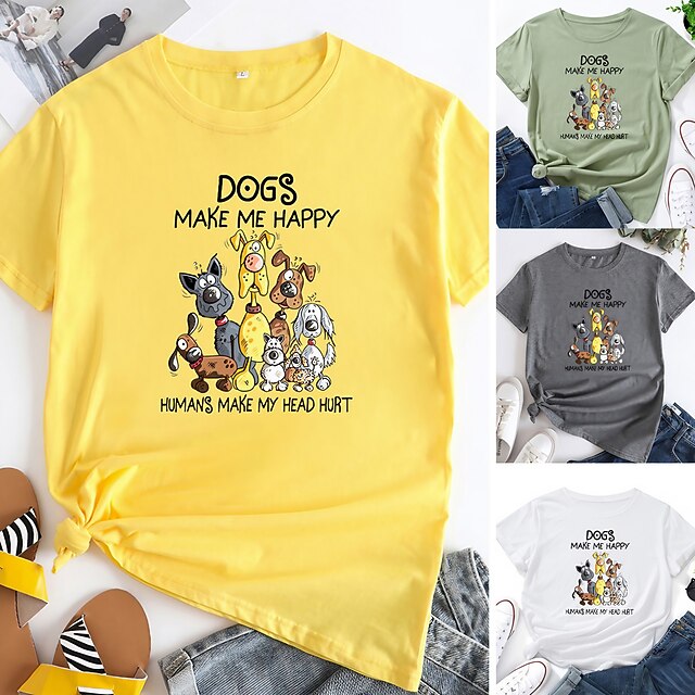 Women's T shirt Tee 100% Cotton Dog Short Sleeve Daily