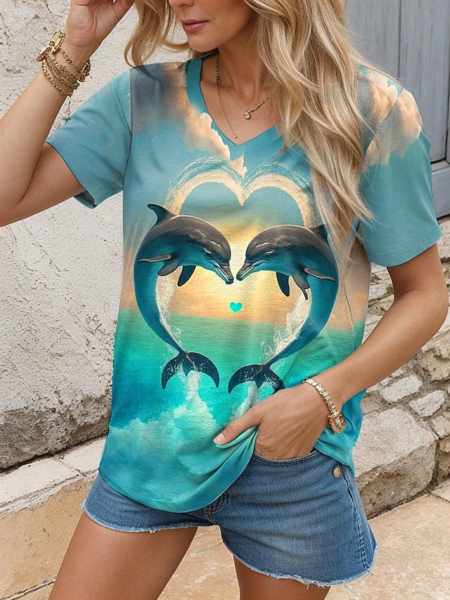 Women's T Shirt Print Animal Stylish Casual Short Sleeve V