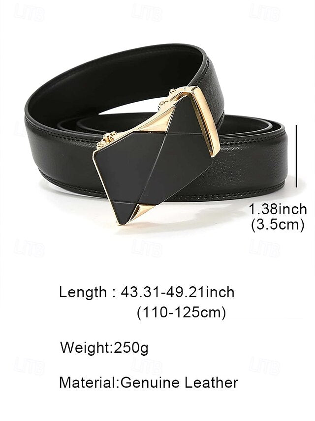Elegant Belt Adjustable with Metal Men's Black Leather