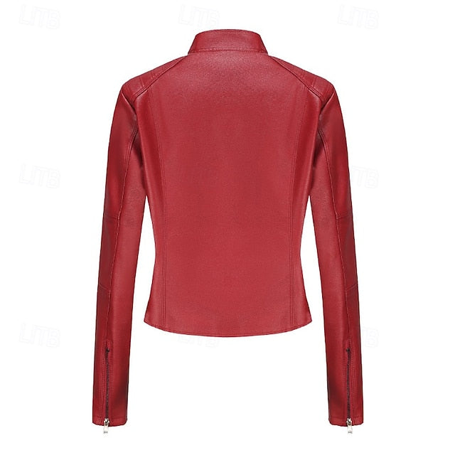 Comfortable Leather Zipper Pocket Jacket Faux Women's