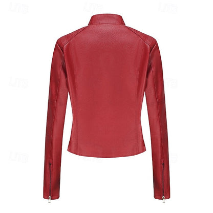 Comfortable Leather Zipper Pocket Jacket Faux Women's