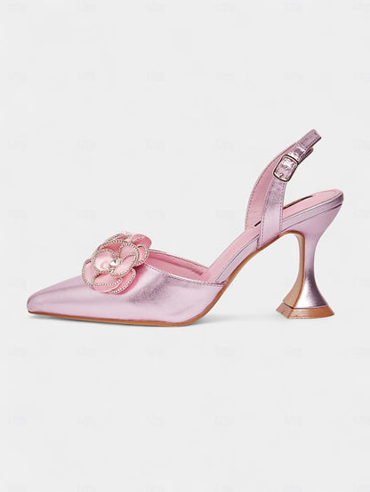 with Heels Pointed Satin Toe Pink Women's Floral