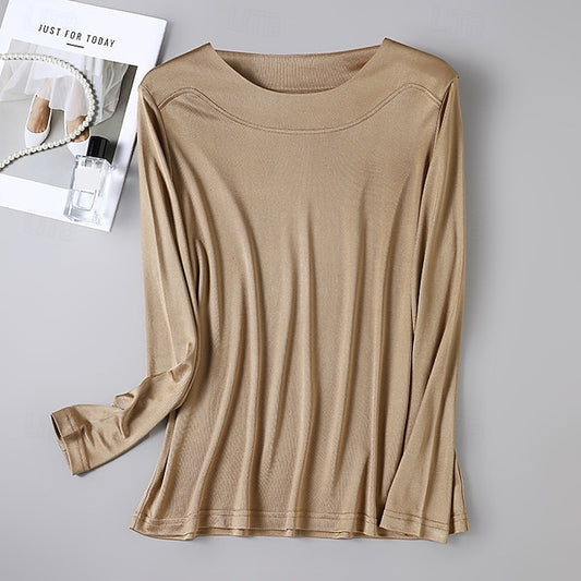Women's Silk Blouse Plain Dressy Tops Elegant Stylish Long