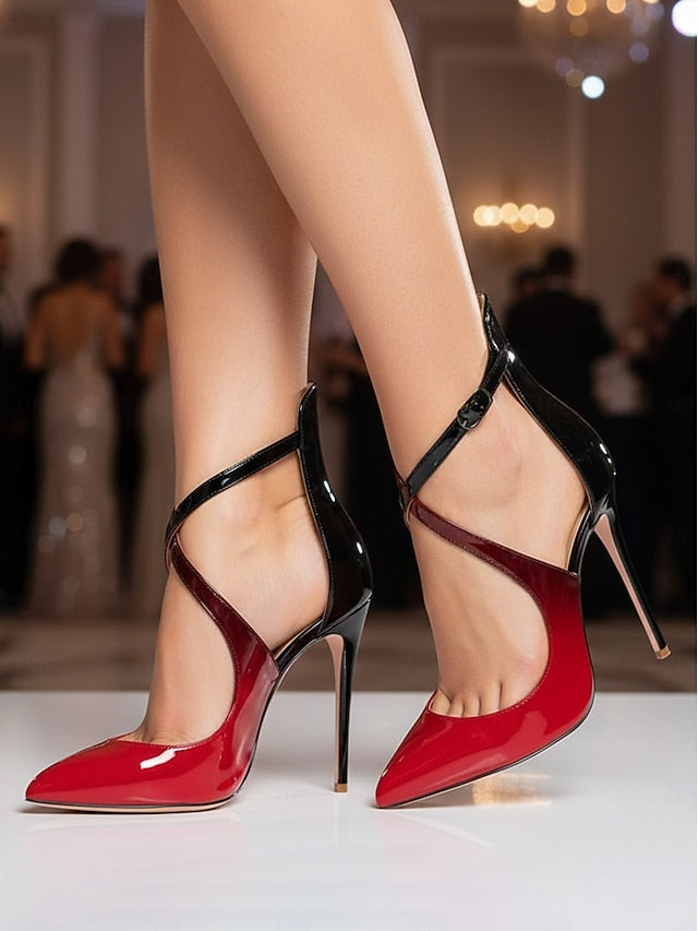 Stiletto Heels Patent Women's - Purple Strappy Leather