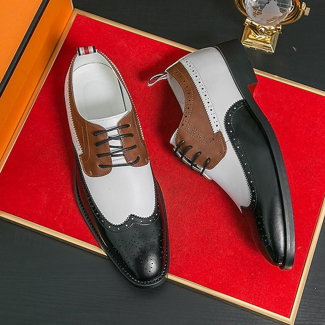 Wingtip Men's in Oxford Shoes Tri-Color Brogue Black