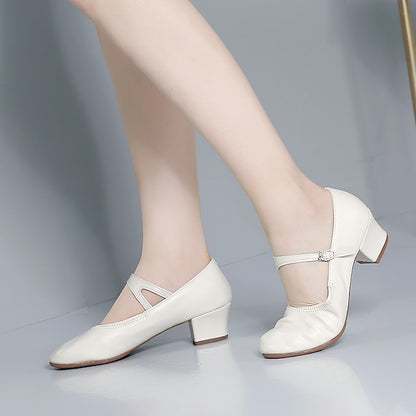 Women's Heel Low Dance with Buckle Gold Shoes Mary Jane