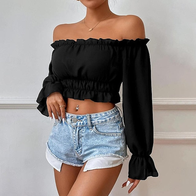 Shirt Blouse Women's Black Plain Crop Top Street Daily