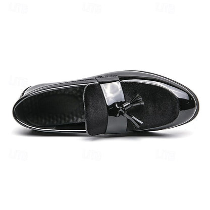 Black Tassel Leather Faux Men's Patent – Loafers Velvet