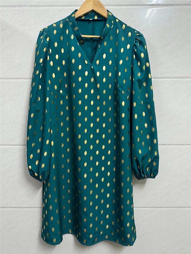Women's Polka Dot Print Notched Neck Mini Dress Stylish