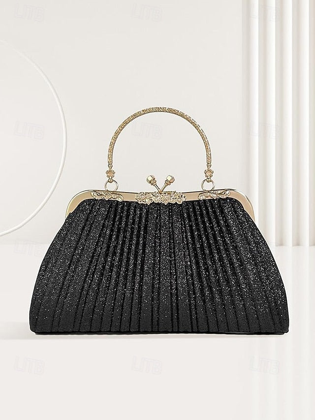 Glitter Clutch Pleated Vintage with Purse Evening Women's