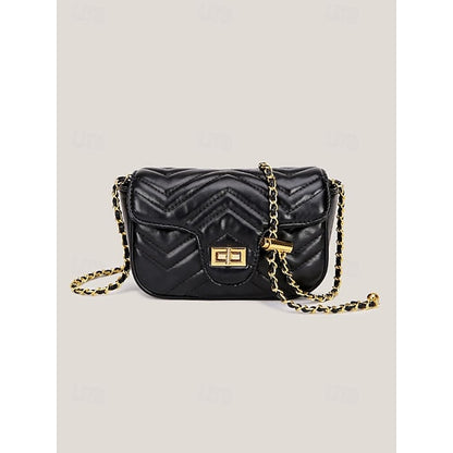 Leather Bag Women's White Crossbody with Gold Elegant Chain