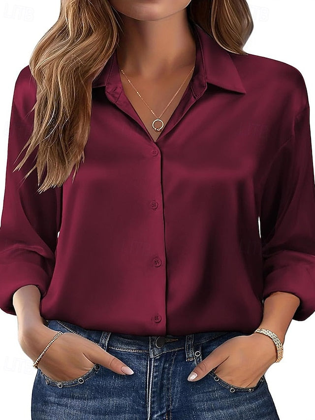 Women's Shirt Blouse Buttons Plain Elegant Stylish Long