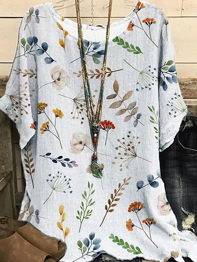 Women's Shirt T Shirt Tee Top Print Flowers Elegant Fashion