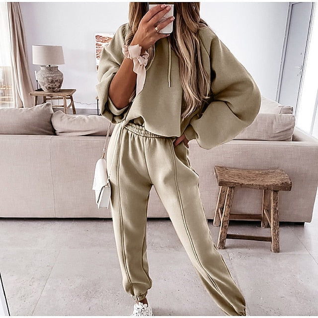 Women's Tracksuit Pants Sets Sweatshirt Long Sleeve Hooded