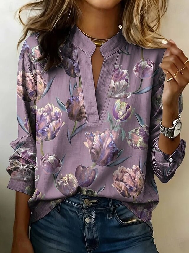 New Year Women's Shirt Floral Graphic Vintage Stylish Long