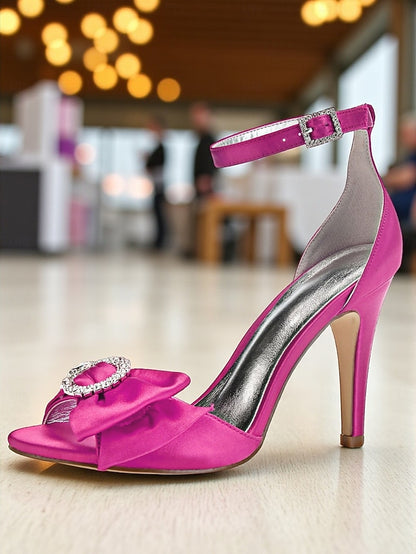 with Sandals Heel High Women's Rhinestone Purple Satin