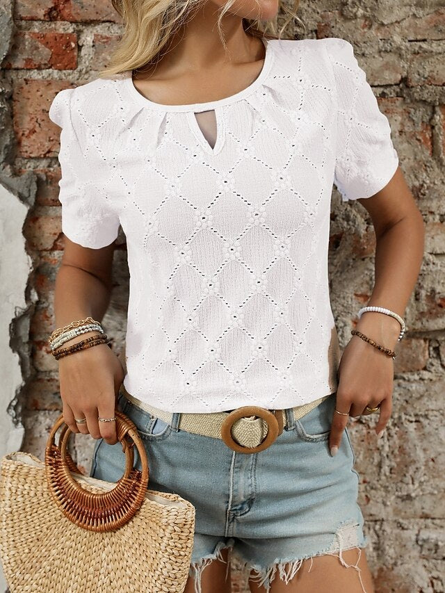 Fashion Shirt Plain T Tee Top Women's Eyelet Stylish