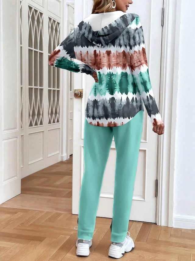 Women's 2 Pieces Hoodie Tracksuits Pants Sets Long Sleeve