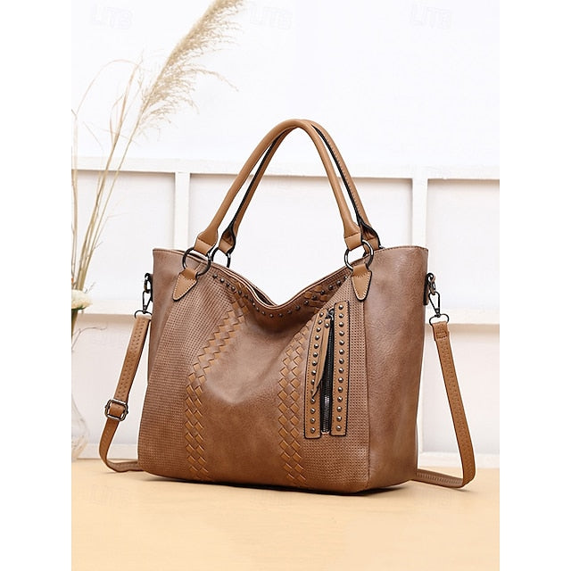 Brown Faux – Women's Tote Bag Handbag Leather Spacious