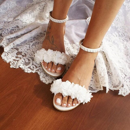 Daily Heel Shoes Sandals Lace White Flat Women's Wedding