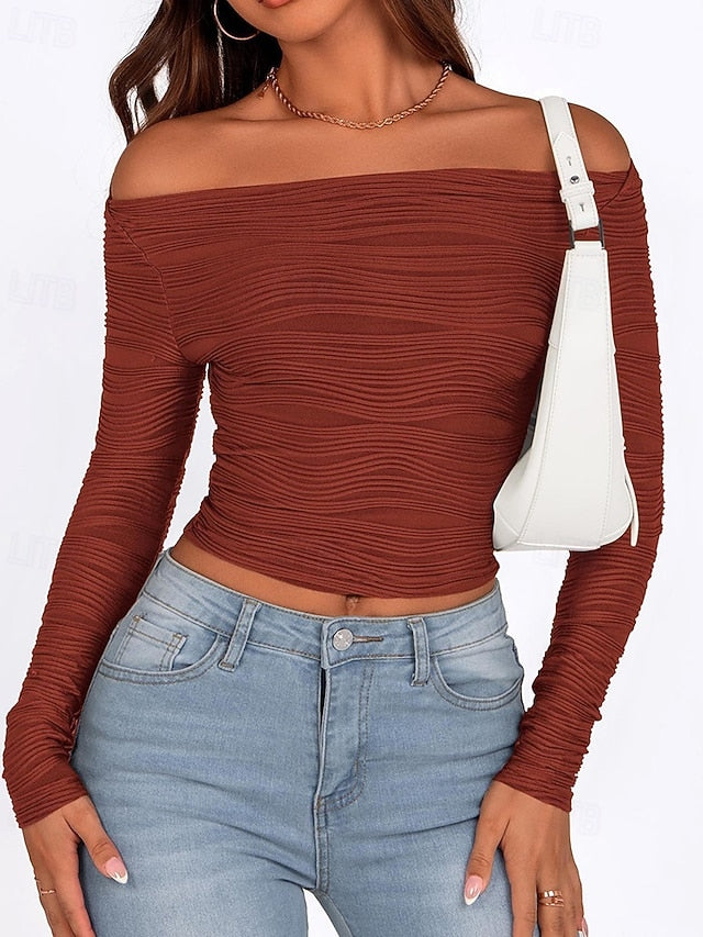 Women's T Shirt Tee Top Solid Color Elegant Fashion Stylish