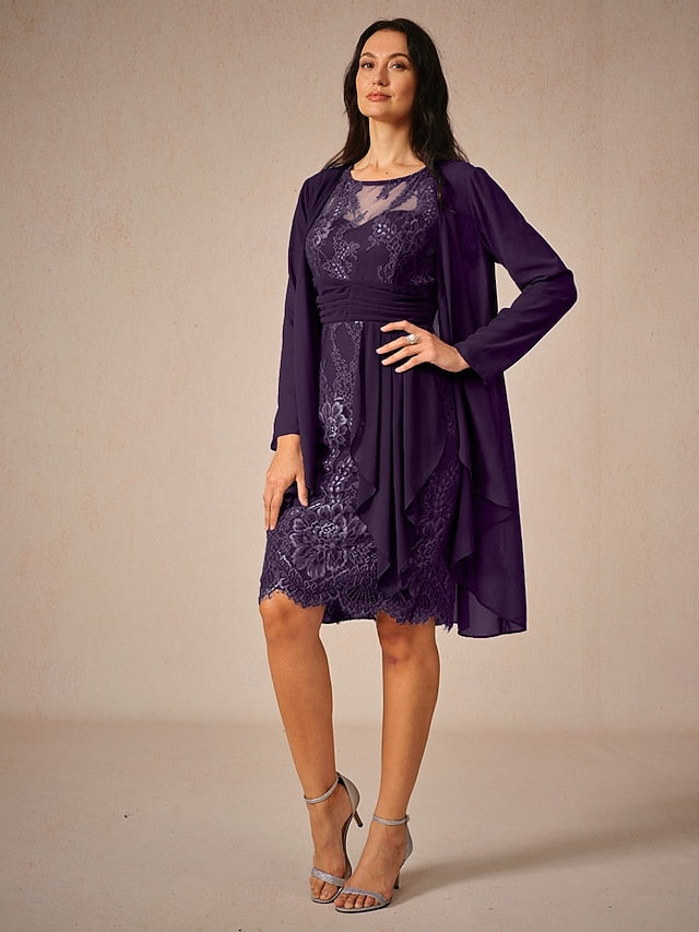 Women's Wedding Guest Jacket Dress Lace Dress Chiffon Dress