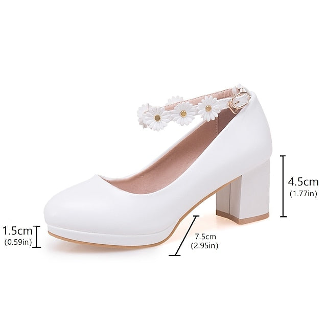 Daisy Girls' Flower Heel White Ankle with Shoes Block