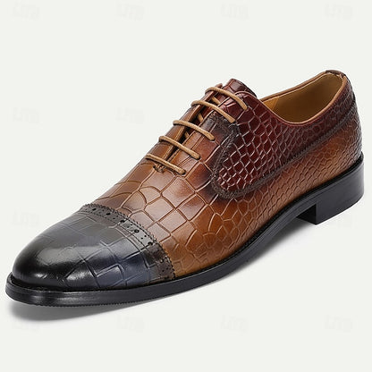 Print Genuine Men’s – Shoes Leather Elegant Crocodile Oxford