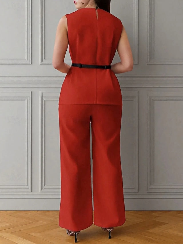 Women's Pants Sets Bolero Sleeveless Round Neck Solid Color