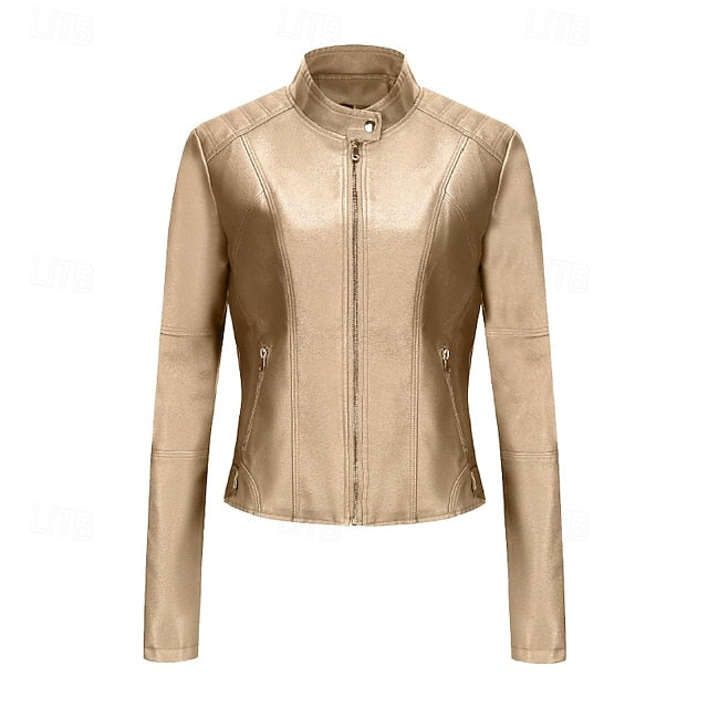 Comfortable Leather Zipper Pocket Jacket Faux Women's