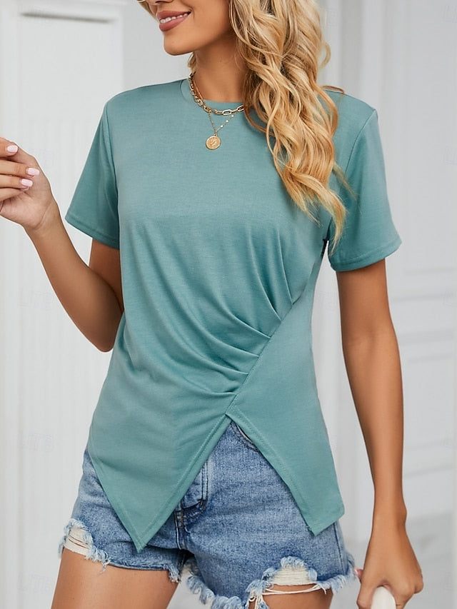 Women's T Shirt Tee Top Ruched Plain Fashion Stylish