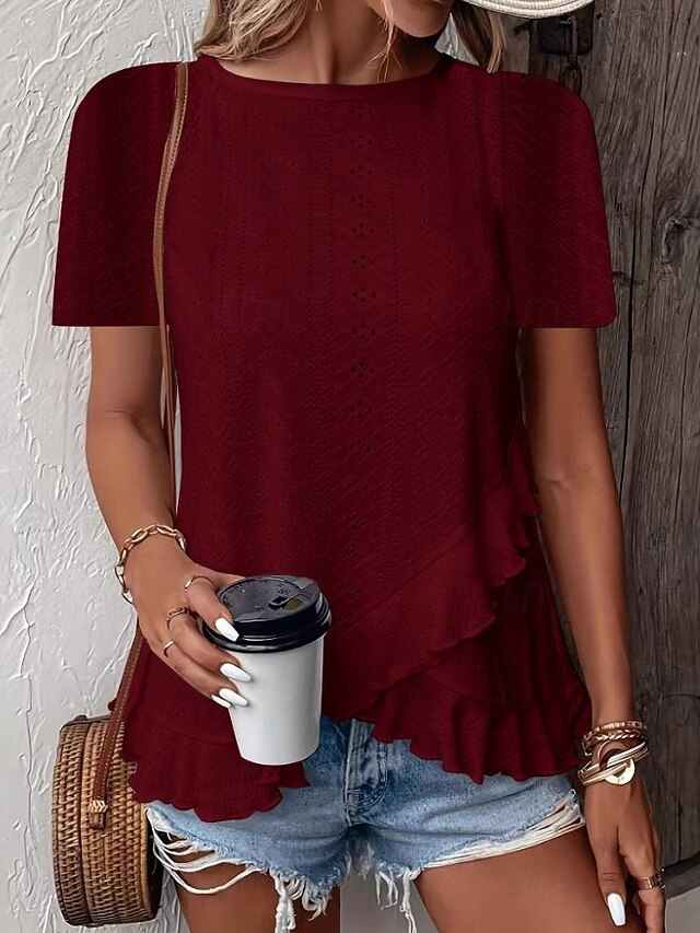Women's T Shirt Solid Color Plain Basic Casual Short Sleeve