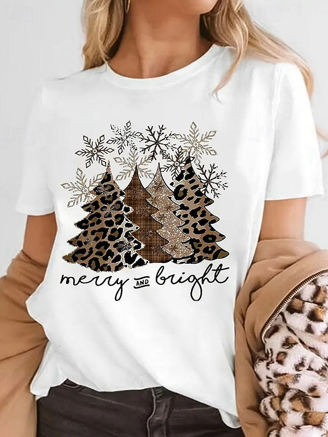 Christmas Women's Blouse Ruched Patchwork Print Graphic