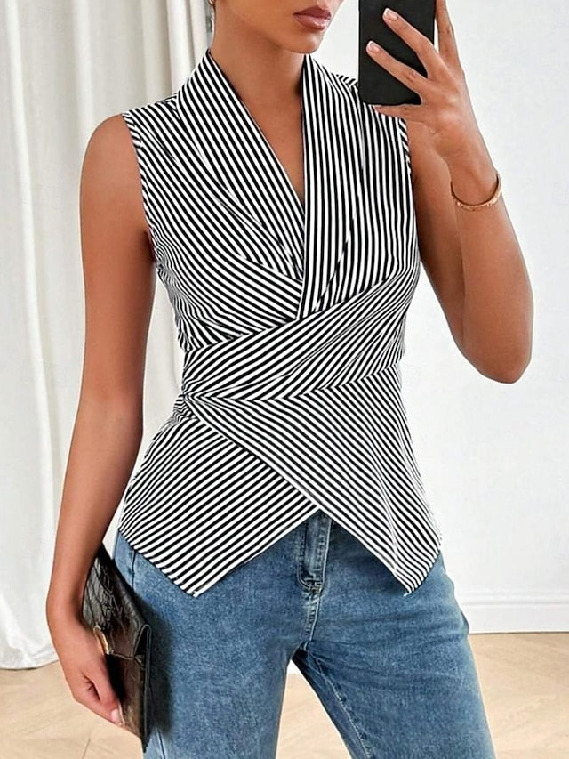 Women's T Shirt Tee Top Print Striped Fashion Stylish