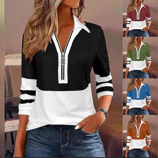 Women's Tunic Quarter Zip Solid Color Color Block Elegant