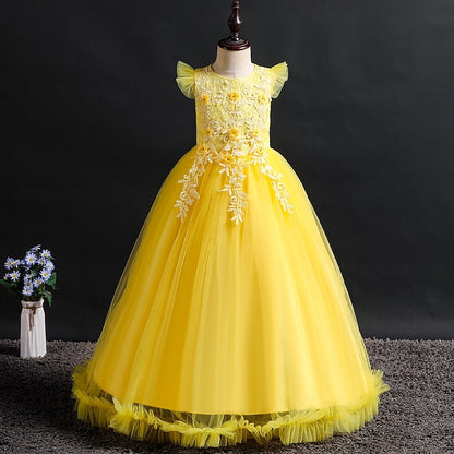 Girls' Sleeveless Girl Dress Kids Flower Jacquard