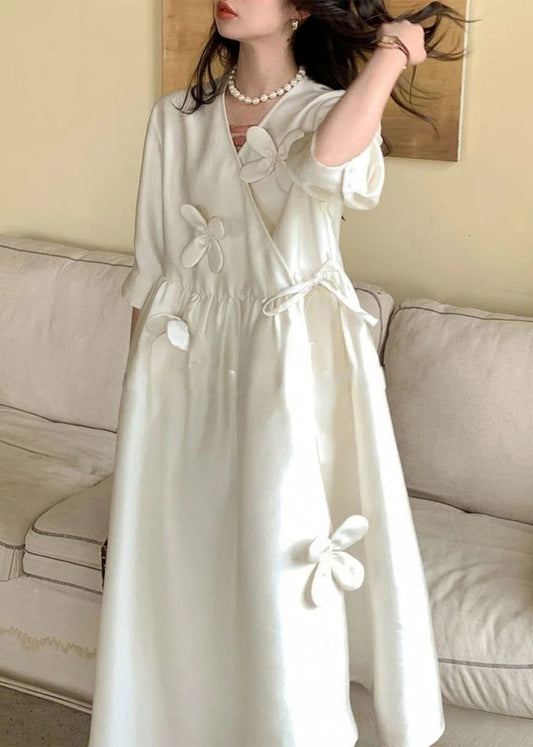 Neck Chic Summer Dress Long V Lace Floral Cotton White Up