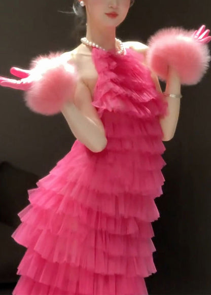 Backless Dresses Beautiful Rose Solid Pleated Sleeveless