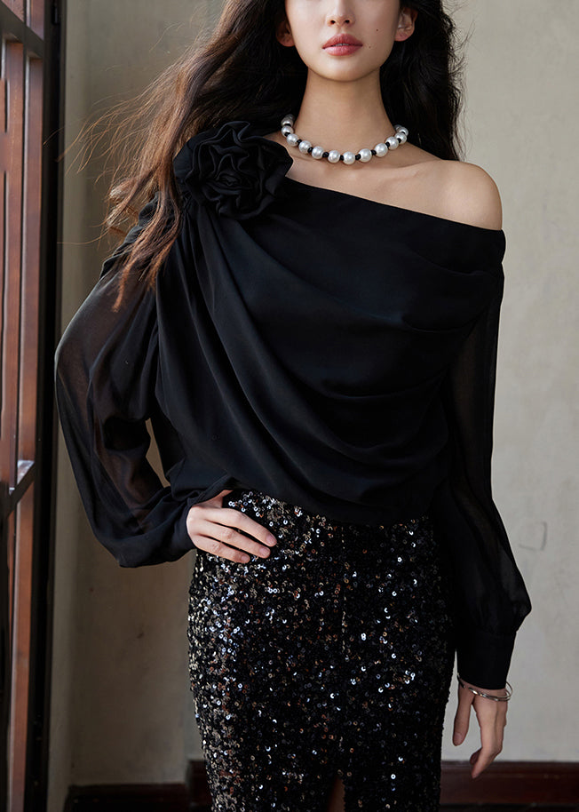 Grey Solid Chiffon Long Fashion Sleeve Asymmetrical Shirt