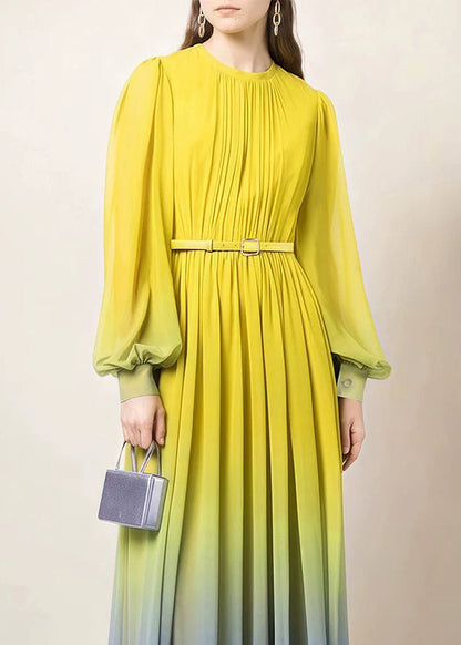 Dress Fall Button Chiffon Gradient Wrinkled Color Ankle Italian