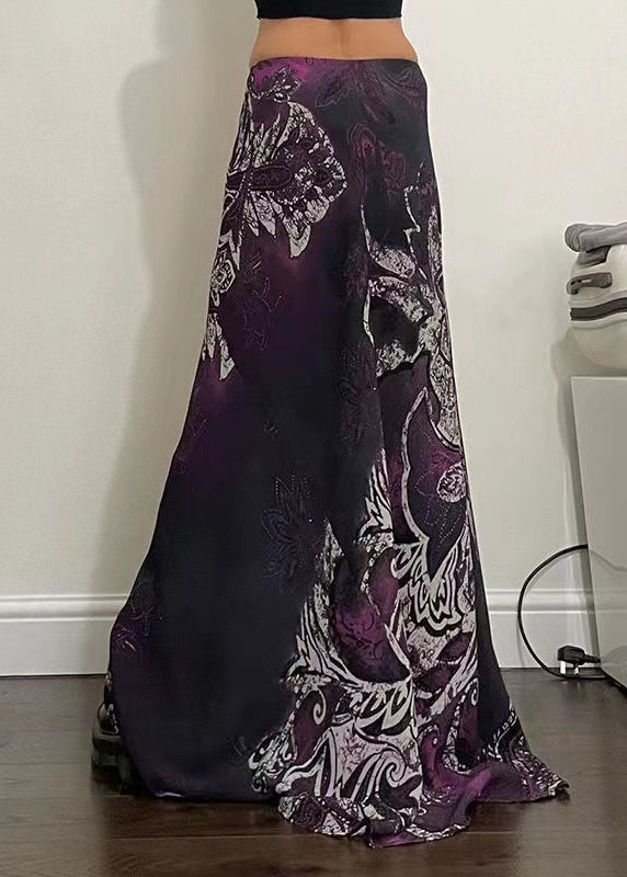 Purple Print Spring Bohemian Draping Line A Skirt