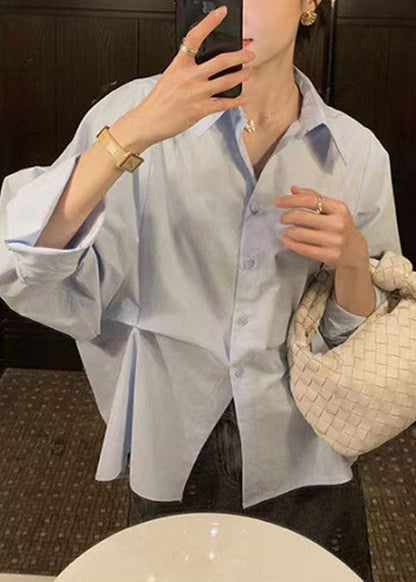 White Loose Pan Peter Button Collar Cotton Blouse Patchwork