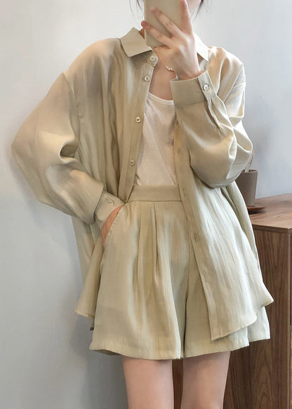 Up Light Lace Silk Women Two Pieces Spring Green Solid Set