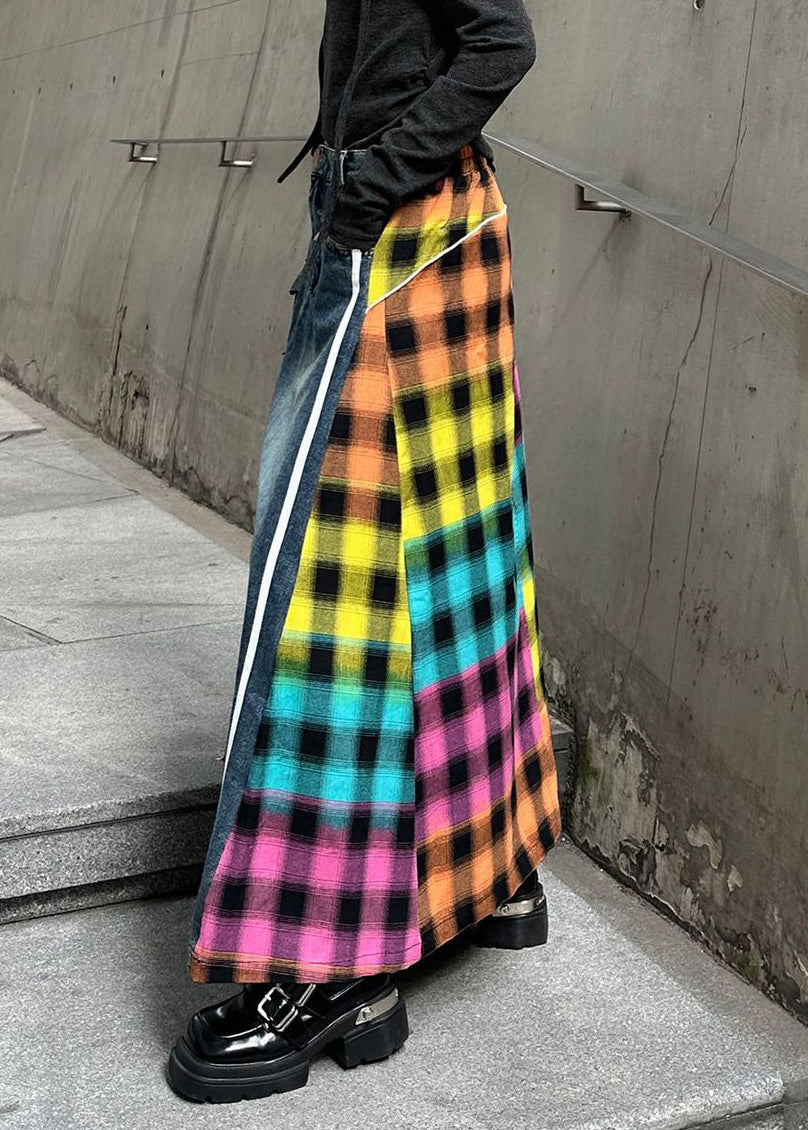 Patchwork Denim Rose Modern Waist Skirts Asymmetrical Elastic