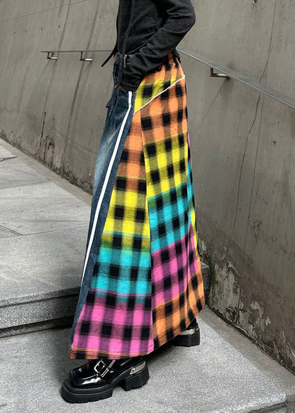 Patchwork Denim Rose Modern Waist Skirts Asymmetrical Elastic