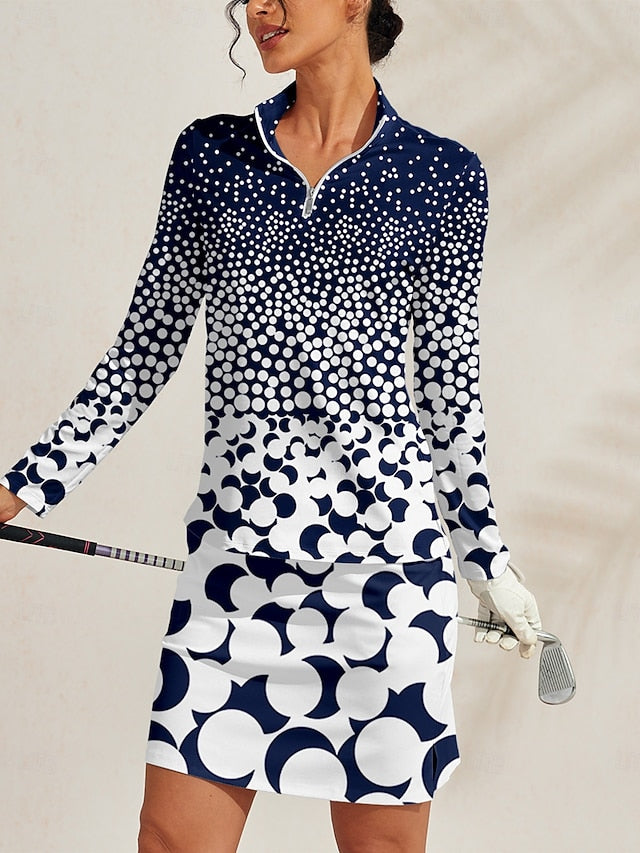 Women's Golf Polo Shirt Dark Blue Long Sleeve Top Ladies