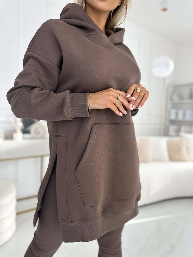 Women's Hoodie Pants Sets Bolero Long Sleeve Hooded Plain