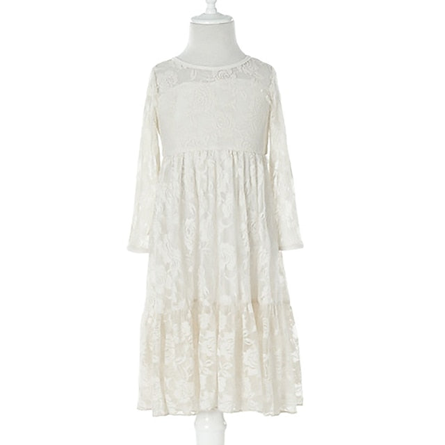 Girls' Solid Kids Colored Flower Long Dress Girl