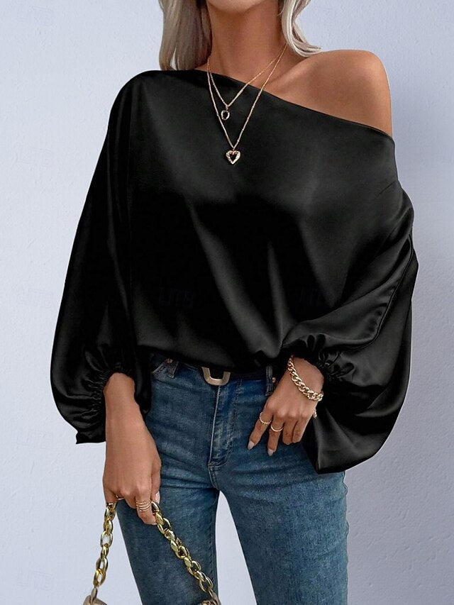 Women's Shirt Satin Shirt Blouse Off The Shoulder Tops